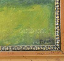 Révész jelzéssel: Társaság a szabadban. Olaj, vászon. Dekoratív, kissé sérült fakeretben, 36×43 cm