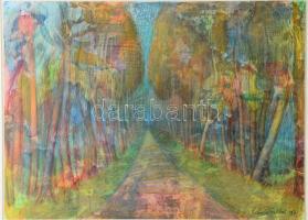 Faller László (Laszlo Faller, 1930-1996): Színes erdő, 1987. Akvarell, papír. Jelzett. Üvegezett fakeretben. 28x39 cm