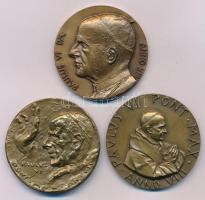 Vatikán 1970. "Pavlvs VI Pont Max an VII / Sacrum Humanae vitas Donum - Ecclesia Mater Defendit" kétoldalas bronz emlékérem (44mm) + 1971. "Pavlvs VI Pont Max Anno VIII / L' Sacerdotii Celebrans Natalem - Omne Bonum Nubis Christus Est" kétoldalas bronz emlékérem (44mm) + 1981. "Paulus VI P.M. Anno XIII / Iustitia Pax et Gaudium - In Spiritu Sanctu" kétoldalas bronz emlékérem (44mm) T:AU Vatican 1970. "Pavlvs VI Pont Max an VII / Sacrum Humanae vitas Donum - Ecclesia Mater Defendit" double-sided bronze commemorative medallion (44mm) + 1971. "Pavlvs VI Pont Max Anno VIII / L' Sacerdotii Celebrans Natalem - Omne Bonum Nubis Christus Est" double-sided bronze commemorative medallion (44mm) + 1981. "Paulus VI P.M. Anno XIII / Iustitia Pax et Gaudium - In Spiritu Sanctu" double-sided bronze commemorative medallion (44mm) C:AU