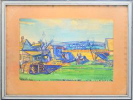 Jelzés nélkül (Vadadi Filep Jenő?): Színes táj. Akvarell, papír. Hátoldalán "Vadadi Filep Jenő (?)" felirattal. Üvegezett fakeretben. 26,5x40 cm