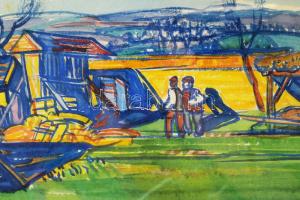 Jelzés nélkül (Vadadi Filep Jenő?): Színes táj. Akvarell, papír. Hátoldalán "Vadadi Filep Jenő ...