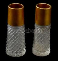 Antik fogvájó tartó (2db), aranyozott, csiszolt üveg, kopott, m: 8,5cm