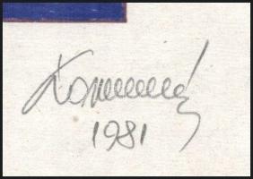 Koppány Frigyes (?-?): Geometria, 1981. Filctoll, papír, jelzett, kartonra kasírozva. 15,5x15,5 cm