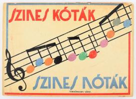 Szines kóták - Szines nóták. Dezső Gábor zeneszerző szabadalma. Bp., é.n., Rózsavölgyi és Társa (Kincs Emil litográfia-ny.), 6 sztl. lev. Leporellószerűen nyíló keménytáblás kötés.