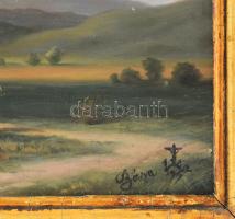 Rózsa jelzéssel: Fiú kaszával. Olaj, farost. Dekoratív, sérült fakeretben. 20x27 cm