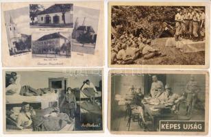 4 db RÉGI rossz állapotú, vegyes minőségű katonai és város képeslap, közte 1 MODERN / 4 pre-1945 military and town postcards in bad condition, with 1 modern one
