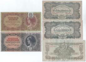 1944. 20P (2x) + 50P "A Vöröshadsereg Parancsnoksága" + 1945. 10.000P + 1946. 10.000MP T:F, közte szép papírok