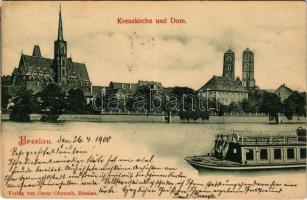 1900 Wroclaw, Breslau; Kreuzkirche und Dom / church and cathedral. Verlag v. Oscar Okrusch (EK)