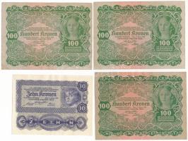 Ausztria 1922. 10K + 100K (3x) T:F, szép papír, VG Austria 1922. 10 Corona + 100 Corona (3x) C:F, fine paper, VG Krause P#75, P#77
