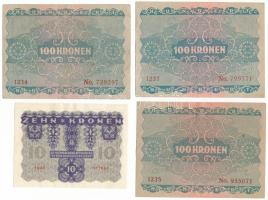 Ausztria 1922. 10K + 100K (3x) T:F, szép papír, VG
Austria 1922. 10 Corona + 100 Corona (3x) C:F, f...