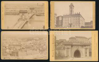cca 1875 Budapesti városképek, 4 db keményhátú fotó, 10,5×6,5 cm