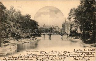 1900 Wroclaw, Breslau; Gondelhafen / gondola harbor, bridge (tiny tear)