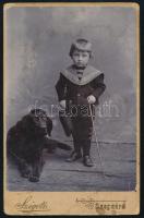 cca 1910 Dőry Pál (1853-1926) főispán fia, Pali kutyával, keményhátú fotó Szigeti szekszárdi műterméből, sérüléssel, 16,5×10,5 cm