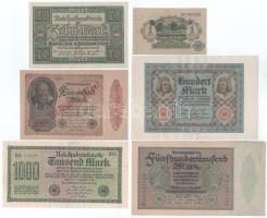 Német Birodalom 1914-1920. 1M - 100M (3xklf) + Németország / Weimari Köztársaság 1922-1923. 3xklf inflációs bankjegy T:XF-F szép papír German Empire 1914-1920. 1 Mark - 100 Mark (3xdiff) + Germany / Weimar Republic 1922-1923. 3xdiff inflation banknote C:XF-F fine paper