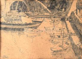 Csabai Wágner József (1888-1967): Comói-tó, 1934. Tus, papír, jelezve balra lent, hátoldalán a művés...