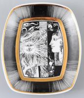 Hollóházi Szász Endre Napfény tálka, jelzett, hibátlan, 14x12,5 cm