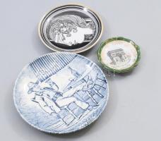 3 darab dísztálka, Boch, Hollóházi Szász Endre, Limoges, d: 5-11 cm