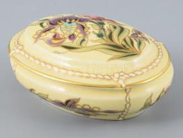 Zsolnay aranykontúrozott virágmintás bonbonier, jelzett, 10,5x7,5 cm