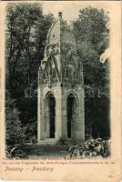 Pozsony, Pressburg, Bratislava; Szt. Ferenc rendűek tornya a ligetben. Schmidt Edgar kiadása / monument in the park (vágott / cut)