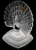 Cristal de Arques francia ólomkristály páva figura asztaldísz, jelzett, hibátlan, m: 19,5 cm