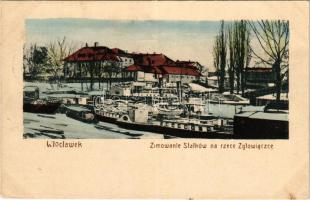 1916 Wloclawek, Zimowanie Slalków na rzece Zglowiaczce / wintering of steamships on Zglowiaczka River (EK)