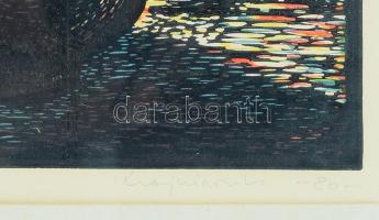 Krajcsirovits Henrik (1929-2007): Ablakban. Színes linómetszet, papír, jelzett, számozott (12/100), ...