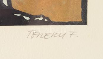 Töreky Ferenc (1922-2006): Angyal. Vegyes technika, papír, jelzett, üvegezett keretben, 50×21,5 cm