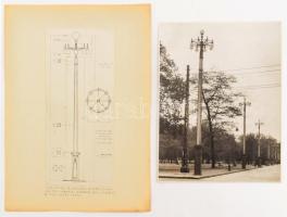 ca 1950 Gebhardt Béla (1901-1990): A Sztálin téri felvonulási útvonal díszvilágítási lámpája. BUVÁTi, a tervező autográf aláírásával. 22x30 cm + fotó az elkészült munkáról, a képen láthatóak a z eredeti lámpák is.