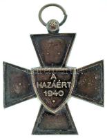 1940. "Nemzetvédelmi Kereszt" ezüstözött bronz kitüntetés mellszalag nélkül T:XF patina Hungary 1940. "National Defense Cross" silver plated bronze decoration without ribbon C:XF patina NMK 442.