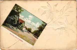 ~1907-1908 Pomáz, Beniczky utca, Tóth Pál üzlete, egyedi kézzel készített kollázs képeslap (EB)