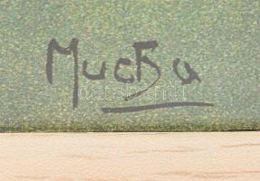 cca 2000-2020 reprint Alfons Mucha plakát, nyomat, papír, kiadás nélkül, üvegezett fakeretben. 52x21...