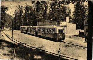 1959 Budapest XII. Úttörővasút állomása, vasútállomás, vonat. Képzőművészeti Alap + "ÚTTÖRŐ KÖZTÁRSASÁG" (gyűrődések / creases)