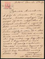 1893 Kérelem Budapestről a Tolna megyei Árvaszéknek címezve, az illeték 5kr okmánybélyeg helyett 5kr...