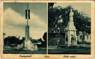 Heves, Országzászló, Hősök szobra, emlékmű. Polatsek Béla kiadása (EB)