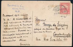 1913 Kenedi Géza (1853-1935) ügyvéd, író, újságíró, a Pesti Hírlap szerkesztőjének kézzel írt képeslapja