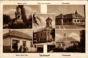 1951 Tápiószecső, Hősök szobra, római katolikus templom, községháza, Bakos Imre háza, Országzászló (EB)