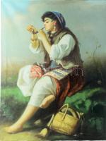 Tihanyi F jelzéssel, Vastagh György után: Pipára gyújtó cigánylány. Olaj, vászon. 80x60 cm