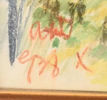 Olvashatatlan jelzéssel (Antal Frigyesné Waldbauer Ilona?): Őszi táj. Kréta, papír. Üvegezett fakere...