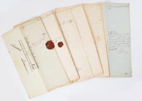 1865 Török Sándor (1822-1894) országgyűlési képviselő, alispán; Rózsa Károly (1794-1871) főbíró, stb. által aláírt 6 db rendőrségi irat Miskolc és Eger városából, viaszpecsétekkel