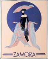 Zamora, divatplakát, feltehetően reprint, ofszet, papír. Lap alján ázásnyommal. Üvegezett keretben. 50x40 cm