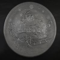 Karácsonyi mintás üveg kínáló, asztalközép, hibátlan, d: 32 cm