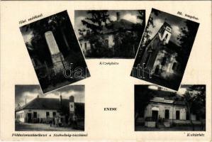 Enese (Győr), Hősi emlékmű, községháza, római katolikus templom, Földművesszövetkezet a Szabadság zászlóval, kultúrház