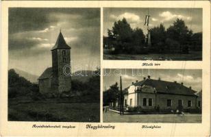 Nagybörzsöny, Árpád-ház korabeli templom, Hősök tere, Országzászló, emlékmű, Községháza (EK)