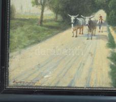 Karczaghy József (1862-), aradi festő: Hazafelé. Olaj, karton, jelezve jobbra lent. 35x25 cm. Dekora...