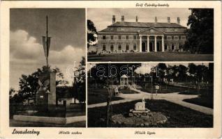1942 Lovasberény, Hősök szobra, Gróf Cziráky kastély, Hősök ligete. Strasser János kiadása (EK)