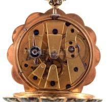 Női zsebóra. XIX. sz. közepe. 18K arany (Au) kézi zománcfestéssel. P. Aiguilles, jelzéssel, köves sz...