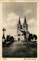 1940 Bény, Bína; Római katolikus templom, Országzászló. Fogyasztási Szövetkezet kiadása / church, Hungarian flag (EK)