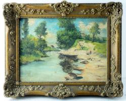 Klein jelzéssel , XIX. sz. vége/XX. sz. eleje: Napfényes táj. Olaj, vászon. 26x35 cm. Dekoratív fakeretben.
