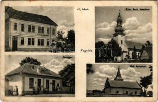 Nagyida, Velká Ida (Abaúj megye); Állami iskola, római katolikus templom, református templom, Hangya üzlete és saját kiadása + "KASSA - TORNA - MISKOLC 166" vasúti mozgóposta bélyegző (Rb)