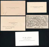 cca 1908 Goldziher Ignác (1850-1921) orientalista, a budapesti izraelita hitközség titkárának és családjának névjegykártyái (2 db, az egyiken autográf bejegyzéssel), közte felesége Dr. Goldziher Ignáczné Mittler Laura, és Goldziher Vilmos (1849-1916) szemészorvos, egyetemi tanár, és egy azonosítatlan személy sorsaival név nélküli kártyán.